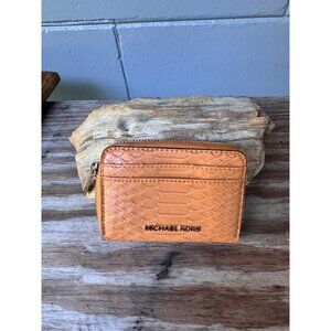 Michael Kors Leather Snake Embossed Compact Wallet With Zip Closure & Card Slots